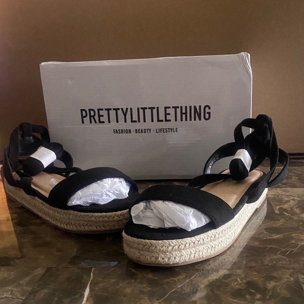 PrettyLittleThing Black Espadrille Platform Sandals